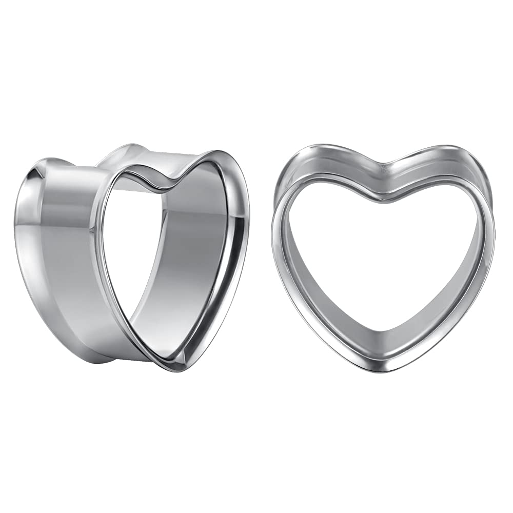 COOEAR 1 Pair Stainless Steel Gauges For Ears Heart Shape Ear Tunnels Plugs Flesh Stretchers Expander 8mm to 25mm.