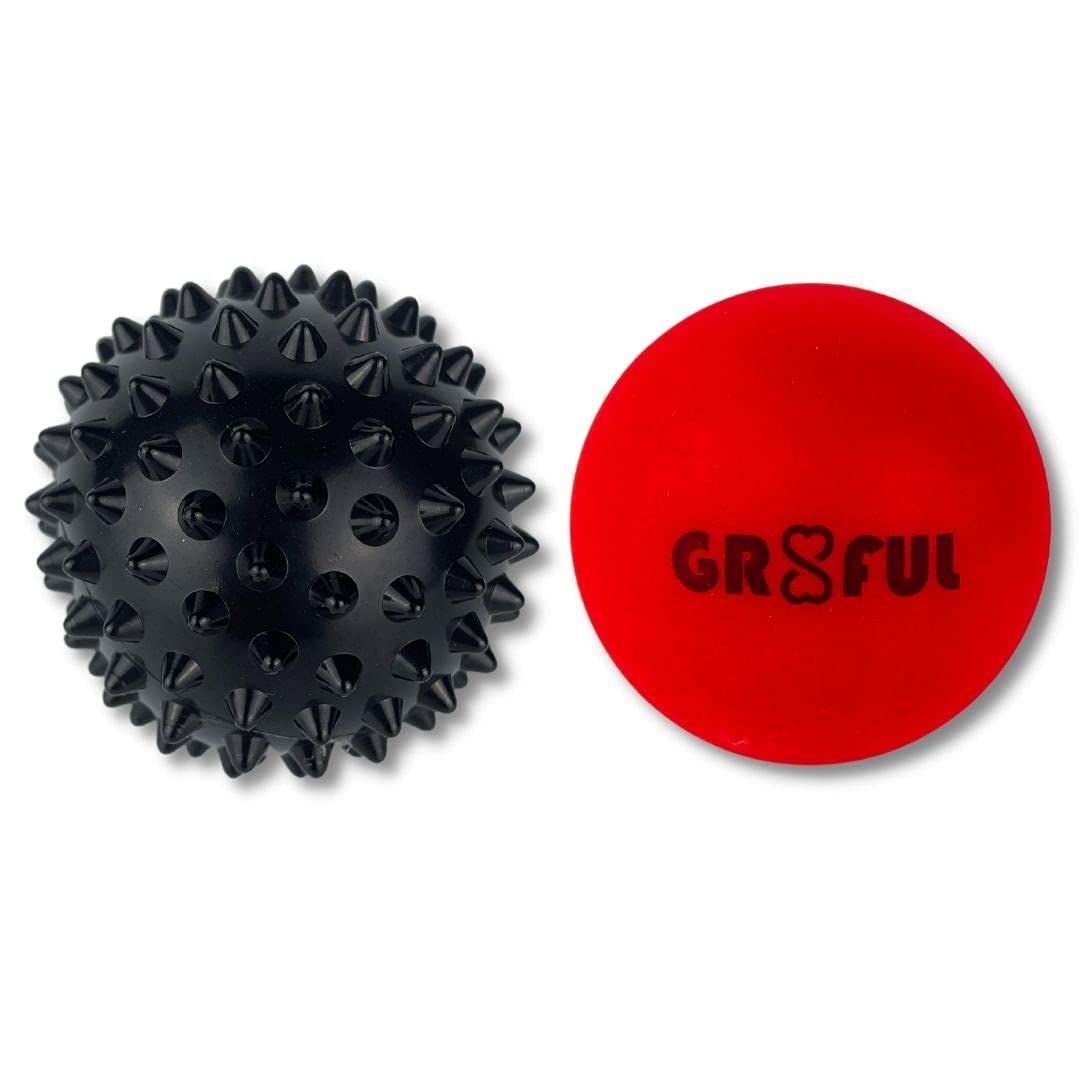 gr8ful® Lacrosse & Spiky Massage Ball Set - Fab for Plantar Fasciitis | Trigger Point Therapy, Myofascial Release, Deep Tissue Muscle Knot Relief | Back, Calf, Shoulder & Foot Massage Roller | 65mm