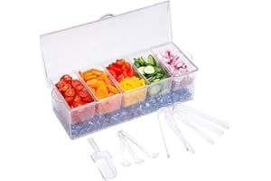 VWMYQ Condiment Server, Tray, ice Party Serving bar, Chilled Caddy, bar Garnish Holder on ice, Dispenser, Salad Platter, Compartment Tray with lid
