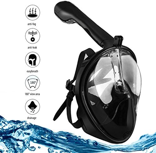 Ubesto Black Full Face Snorkel Mask for Seaview 180° GoPro Compatible, Panoramic Full Face Design Easy Breath Dry Top Set Anti Fog and Anti Leak Protection with Tubeless Design for Adults and Kids