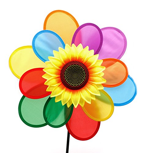 Onpiece Sunflower Windmill Wind Spinner Rainbow Whirligig Wheel For Home Yard Decoration