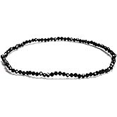 JM Design 1 Piece Per Bag 2mm Trendy Healing Genuine Real Black Tourmaline Faceted Round Beads Beaded Elastic Bracelets 7.5'' Length for Women Men