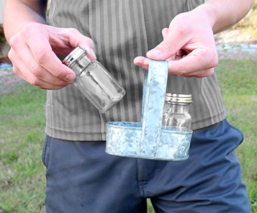 Galvanized Metal Caddy Plus Matching Salt and Pepper Shaker Farmhouse Rustic Carry-All Picnic Kitchen Utensil Organizer Condiment Holder by Well Pack Box