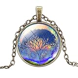Buytra Vintage Life Tree Pendant Necklace Art Tree Glass Cabochon Necklace