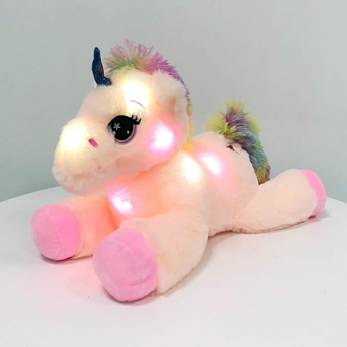 unicornio de peluche con luces