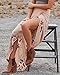 LISASTOR Women Elastic High Waisted Floral Print Bohemian Maxi Skirts Split Hem Tie up Bikini Cover Up Long Beach Skirt (S, Beige)