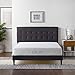 LUCID Upholstered Bed with Square Tufted Headboard -Linen Inspired Fabric -Sturdy Wood Build -No Box Spring Required Platform, Queen, Charcoal