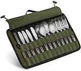 Cutlery Organizer Pouch - 13 Piece Silverware Table Display Stand | 13 Pc Flatware Foldable Travel Storage Kit with Handle| 4 Forks, 4 Spoons, 4 Knives and 1 Chopstick Set - Hiking | Camping | BBQ's
