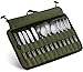 Cutlery Organizer Pouch - 13 Piece Silverware Table Display Stand | 13 Pc Flatware Foldable Travel Storage Kit with Handle| 4 Forks, 4 Spoons, 4 Knives and 1 Chopstick Set - Hiking | Camping | BBQ's primary