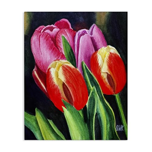 Spring Tulips in Red Floral, 16 x 20 Inch Canvas Wall Art