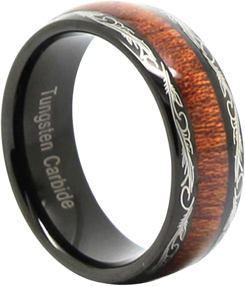 Black Tungsten Carbide Red Wood Inlay Mens 8MM Wedding Band Ring,Size 7