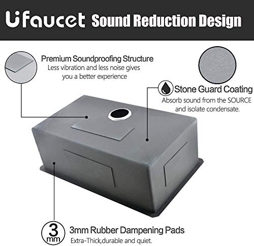 Ufaucet Commercial 32 Inch Extremely Durable Black Nano Titanium Plating T304 Stainless Steel Kitchen Sink,16 Gauge Undermount Single Bowl Handmade R10 Kitchen Sinks Includes Drain and Grid - Thumbnail 4