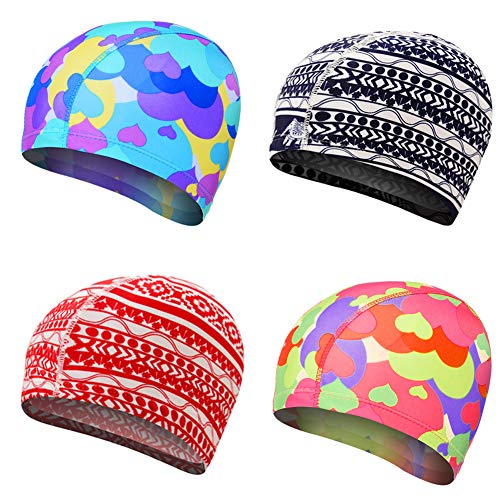 AhlsenL 4-Pack Swimming Cap for Women Girls, Spandex Cloth Fabric Swimming Swim Cap Hats Bathing Cap Solid Color - Thumbnail 7