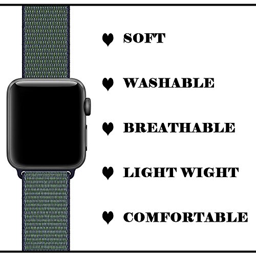 QIENGO For Apple Watch Band 38MM, Nylon iwatch strap, with Hook and Loop, Fastener Adjustable Closure, Replacement Band for iwatch Series 1/2/3, Nike+, Edition, Hermes, (38MM, Midnight Fog) - Thumbnail 2