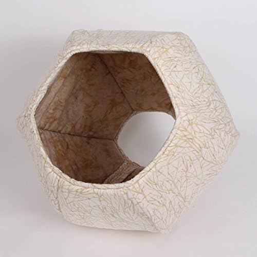 The Cat Ball Cat cave style cat bed in neutral color batik cotton fabrics cat bed is a hexagonal, designer cat bed