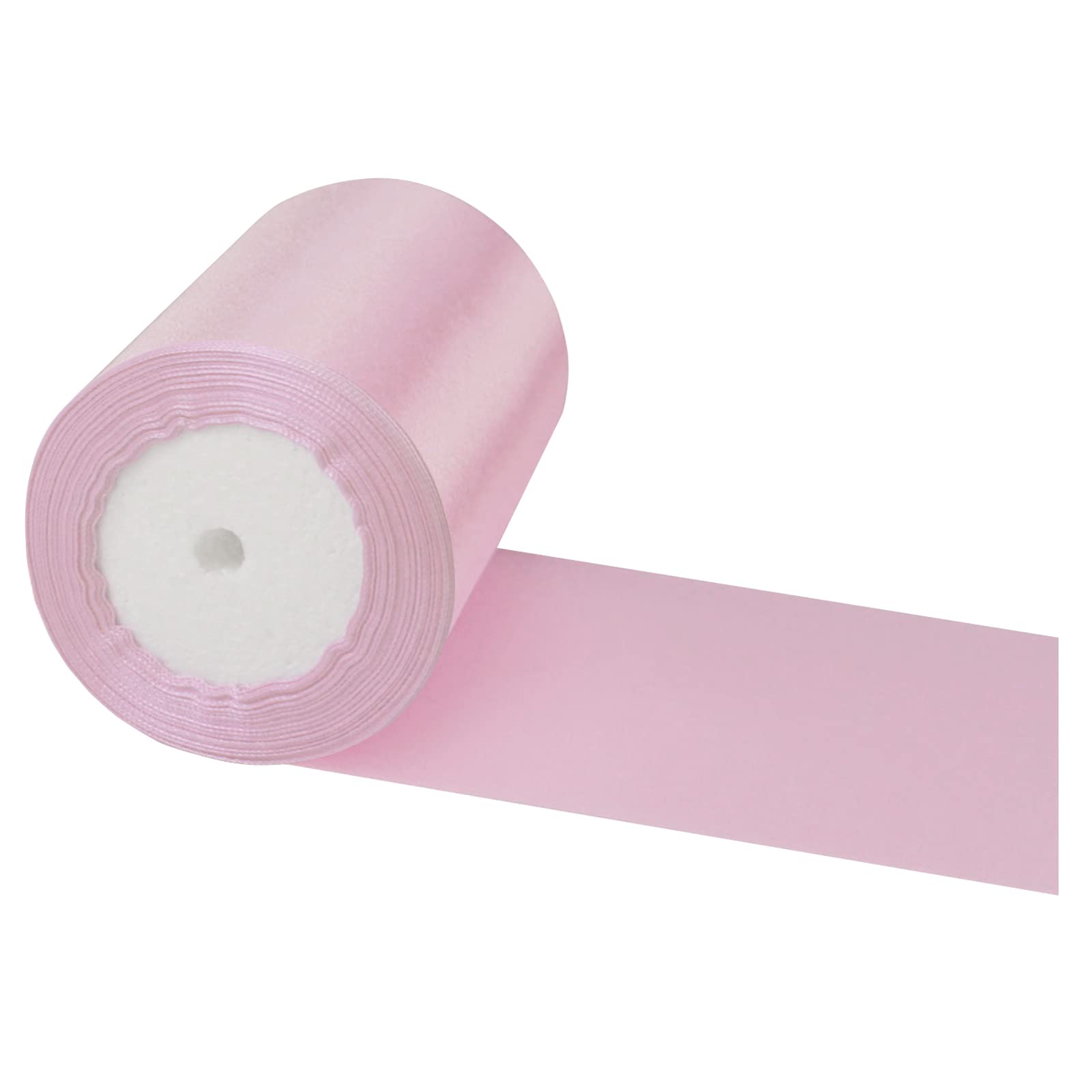 POPOYU Wide Thick Pink Ribbon 10CM for Gift Wrapping, 23M 4Inch Big Satin Xmas Large Bow Car Christmas Crafting, Bouquets, Wedding, Presents, Cake Decorations, YM-SilkRoll-10CM-Pink-1P