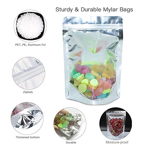 MMTX Mylar Bags 50pcs Resealable Ziplock Stand Up Bags Reusable Food Storage Aluminum Foil Pouch Bag - //coolthings.us