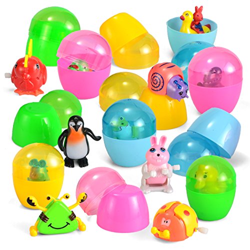 Joyin Toy 12 Pieces Easter Eggs Prefilled with Assorted Wind-up Toys Easter Basket Stuffer for Kids Easter Egg Stuffer Filler Party Favors