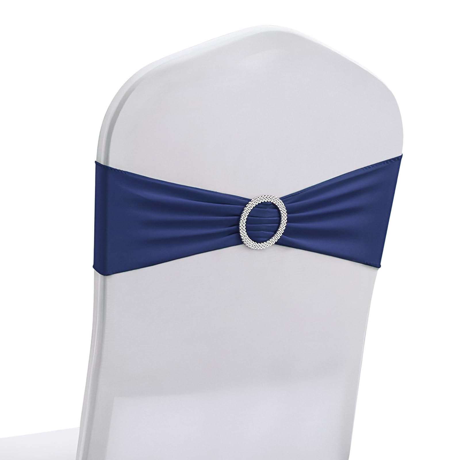 50 PCS Elastic Stretch Spandex Chair Covers Sashes Bands,Bows Sashes Chair Cover with Buckle for Wedding Party Ceremony Events for Folding Chairs Banquet Decorations Chair Decorations (Blue)