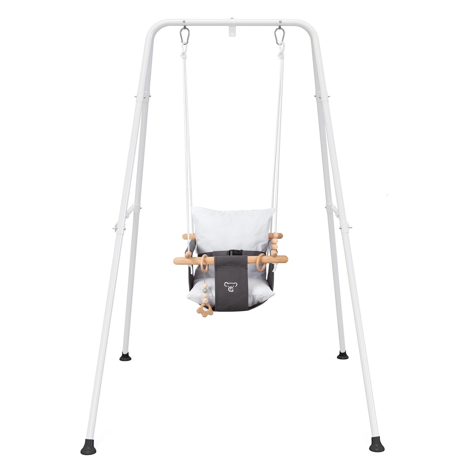 Baby Swing with Stand, Swing Set for Infant, Outdoor Indoor Swing Set with Canvas Cushion Seat (Gray)