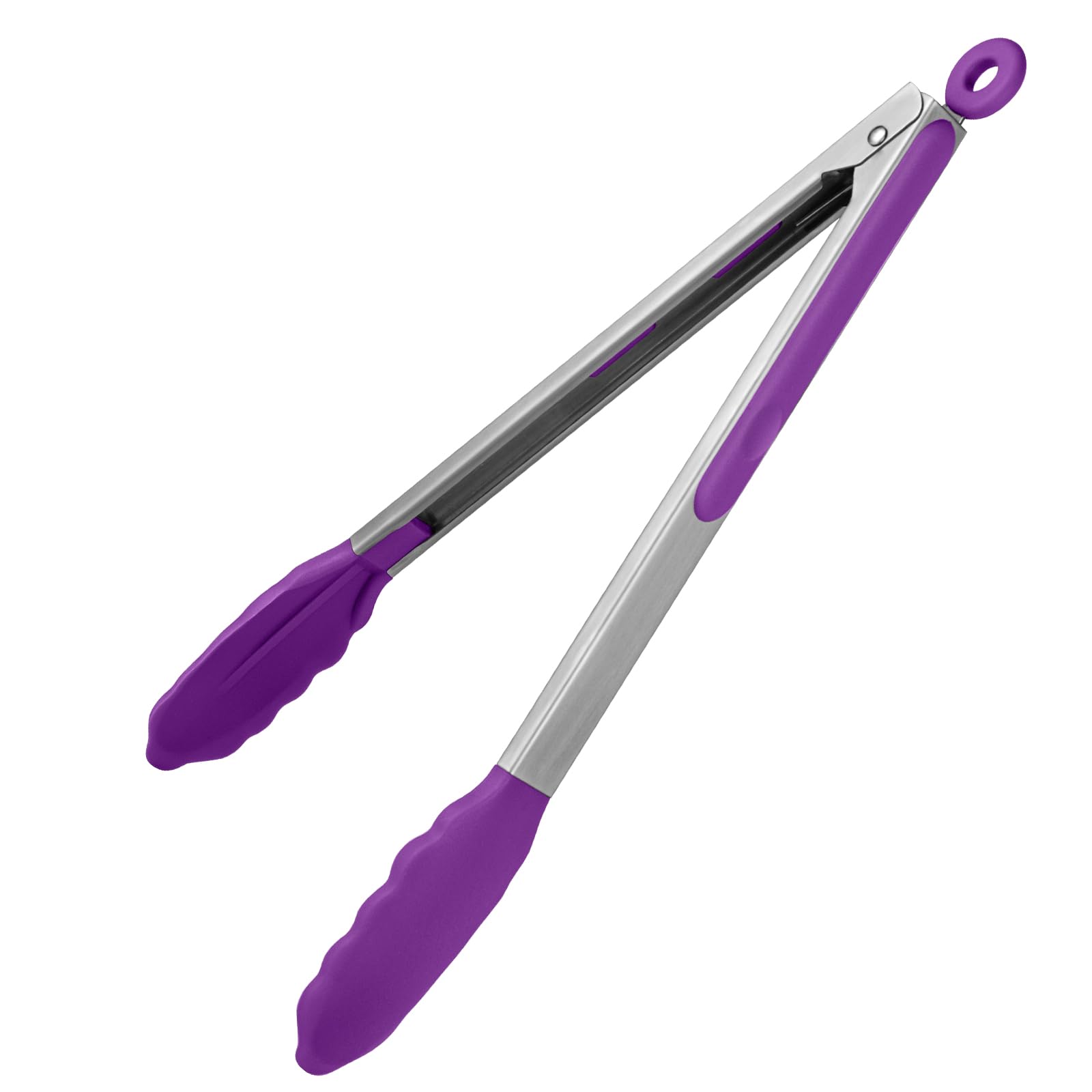 U-Taste 30cm Silicone Tongs: 315℃ Heat Resistant Kitchen Tong with Firm Sealed Non Stick Rubber Tips, Silicon Coated 18/8 Stainless Steel Handle and Smooth Locking for Cooking Serving BBQ (Purple)