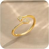 Simple Cute Double Heart Love Open Statement Engagement Ring for Women 14K Gold Plated Stacking Thin Tiny Minimalist Finger Bands Eternity Promise Stackable Adjustable Jewelry Eternity Gifts