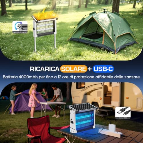 Lampada Antizanzare Solare da Esterno, Impermeabile IPX5 (Bianco)