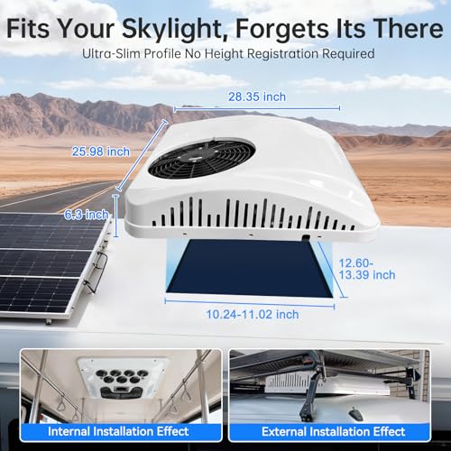 Aire Acondicionado Para Caravanas De 12 V en Techo 8000 BTU Con Calefacción, Enfriamiento Rápido y Calor, Ultra Delgado, Perfil Bajo, Ultra Silencioso, Unidad de CA de 12 V sin Conductos