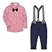 Baby Boy's 2 Pieces Tuxedo Outfit, Long Sleeves Plaids Button Down Dress Shirt with Bow Tie + Suspender Pants Set Suit for Infant Newborn Toddlers, Red, for 18-24 Months = Tag Size 95