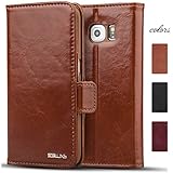 Galaxy S6 Edge Case, ACLUXS Wallet Leather Case [ GENUINE LEATHER of COWHIDE ] (LIFE TIME WARRANTY) for Samsung Smartphone Phone S6 Edge Stand Carrying Style 100% Handmade (BROWN)