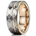 Three Keys Jewelry 6mm 8mm Hammered Facet Brushed Tungsten Wedding Ring wth Rose Gold Stripe Wedding Band