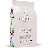 Lifeboost Light Roast Low Acid Coffee Beans, Certified Organic, 12oz | Third Party Tested for Mycotoxins, Mold &amp; Pesticides, Non-GMO, Whole Bean, Single Origin, Stomach Friendly