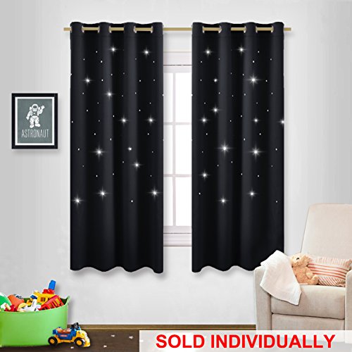 Bedroom Star Blackout Curtain Panel - NICETOWN Nursery Essential Laser Cutting Star Drapery / Drape for Cool Kids (1 Panel, 52 wide x 63 Inch Long, Black)