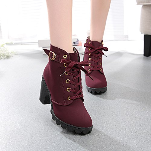 Londony ♪✿ Clearance Sales,Women's Lace Up Cross Ankle Bootie Western Mid Heel Bootie Closed Pointed Toe Boot
