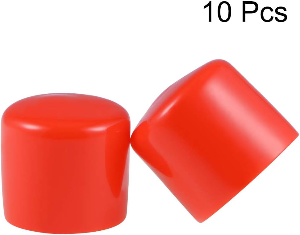 sourcing map 10pcs Rubber End Caps 32mm ID Vinyl Round Tube Bolt Cap Cover Thread Protectors Red - Image 3