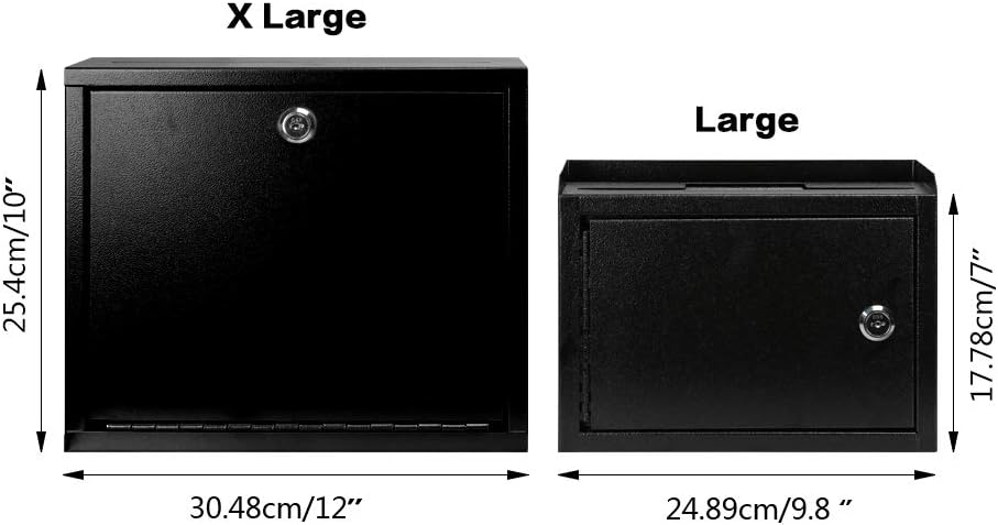 KYODOLED Suggestion Box with Lock, Locking Mailbox, Key Drop Box, Wall Mounted Mail Box, Safe Lock Box, Ballot Box, Donation Box 9.8" W x 3" D x 7" H, Black : Office Products