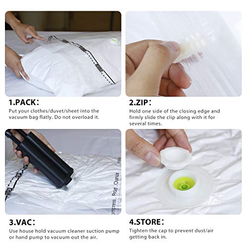 VICOODA Space Saver Vacuum Bags, Vacuum Seal Storage Bags for Clothes & Comforters, Double Zip Seal, Travel Hand Pump Included, 4 Pack