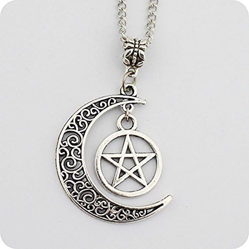 Pentagram and Crescent Moon Pendant,Jewelry, Pentacle Necklace,