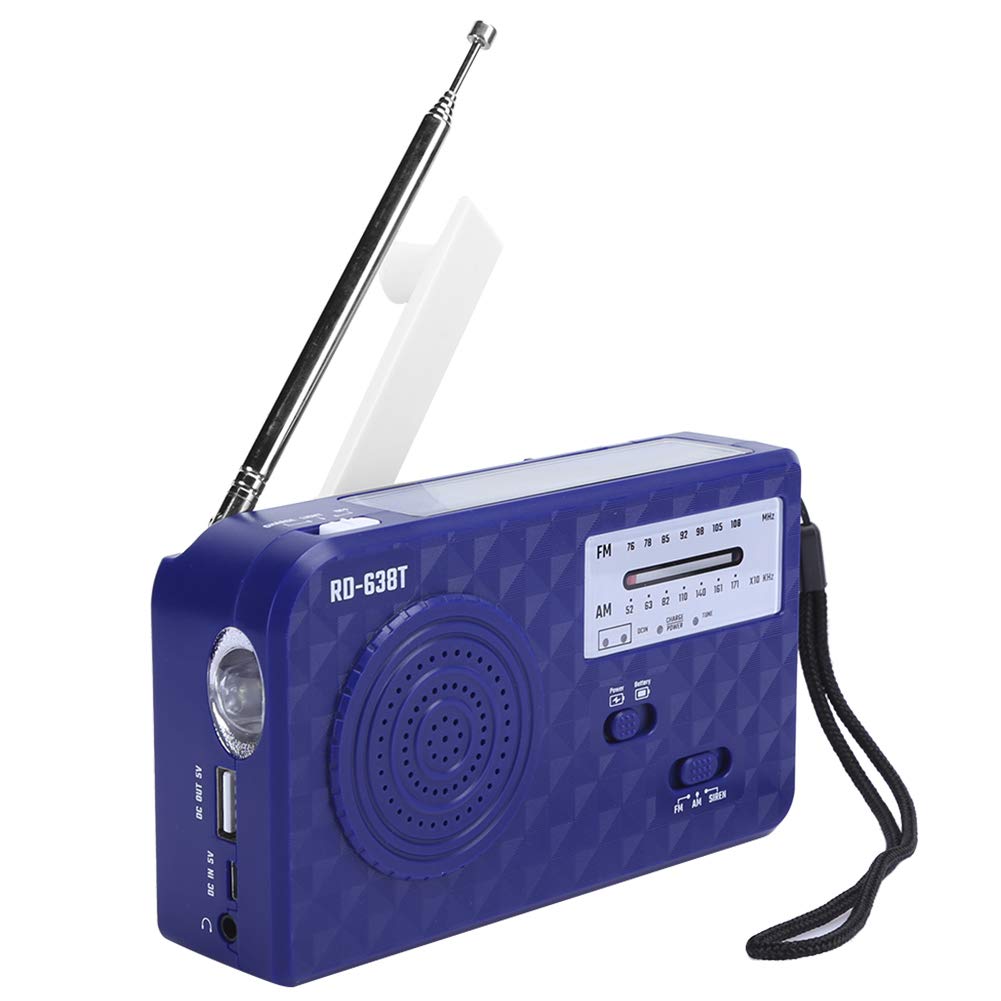 Elprico Wind Up Solar Radio,Survival Hand Crank Radio with Phone Charger,FM/AM Multifunction Hand Crank Radio for Household and Outdoor Camping, Hiking(blue)
