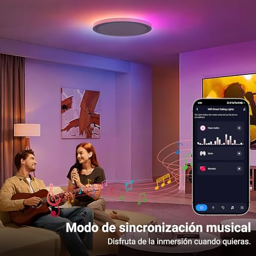 ET EASYTAO Lampara de Techo, Lampara Led Inteligente Wifi, Lámpara Alexa con Retroiluminación RGBIC, Control Remoto y Smart Life APP, 30cm, 24W, 2200LM, Ultradelgado