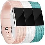 Replacement Bands for Fitbit Charge 2 (3 Pack), Blush Pink, White and Teal, Small