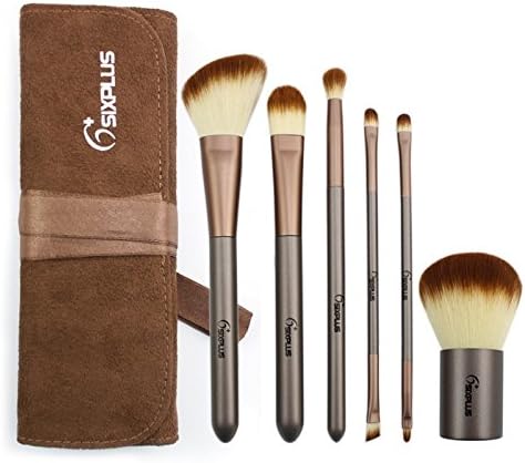 Sixplus New 6pcs Makeup Brush Set with Coffee Flannel Bag