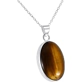 925 Sterling Silver Oval Gemstone Small Handmade Pendant Necklace for Women | Artisan handcrafted, 925 stamped, genuine gemstone, nickel-free, hypoallergenic, sensitive skin safe, lightweight, gift boxed