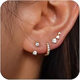 ASCOMY Gold Hoop Earrings Set for Women - 14K Gold/White Gold Plated Huggie Hoops, Cubic Zirconia Studs, Chunky Open Hoops - CZ Jewelry Gifts