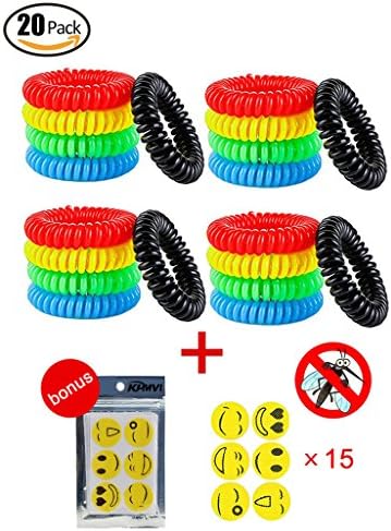 KPMVI 20 Pack Natural Mosquito Repellent Bracelet +15 Patches, Waterproof Bug Insect Repellent Wristband wrist band Protection up to 300 Hours, No Deet, Camping Pest Control for Kids Adults