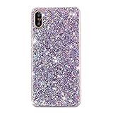 Jewby iPhone X Case, Soft Bling Glitter Case, Luxury Sparkle Bling Glitter Flexible Soft Case for iPhone X with a Free Screen Protector (Silver)