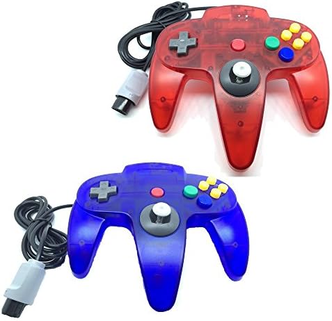 Pomilan Classic Retro Wired Controllers For N64 (Clear Red and Clear Blue)