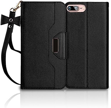 iPhone 7 Plus Wallet Case , OLVOO Wallet Flip Card Case for Apple iPhone 7 Plus 5.5", with Card Slots and Mirror, Stylish Slim Stand Case for 5.5 Inch iPhone 7 Plus (Black)