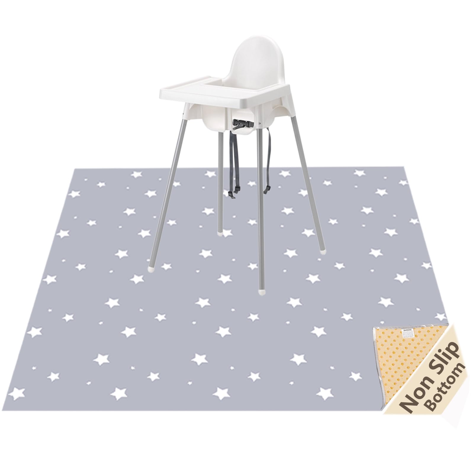 Splat Mat for Under High Chair/Arts/Crafts, WOMUMON Washable Baby Spill Mat Waterproof Anti-Slip Floor Splash Mat, Portable Play Mat and Table Cloth (Star, 51