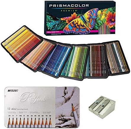 Prismacolor Coloured Pencils Artwork Equipment Reward Set – Artist Premier Picket Comfortable Core Pencils 150 ct. Contains 12pc Raffine Artist Black Graphite Pencils & KUM 2 Gap Magnesium Sharpener [163 pc. Set]